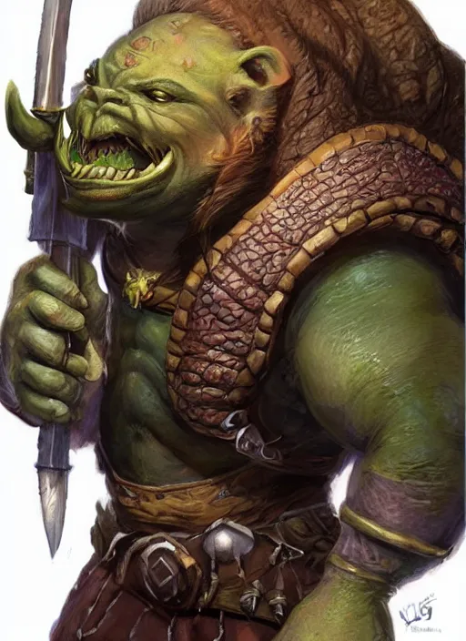 Image similar to female ogre, ultra detailed fantasy, dndbeyond, bright, colourful, realistic, dnd character portrait, full body, pathfinder, pinterest, art by ralph horsley, dnd, rpg, lotr game design fanart by concept art, behance hd, artstation, deviantart, hdr render in unreal engine 5