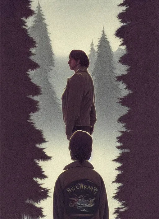 Image similar to twin peaks poster art, by michael whelan, rossetti bouguereau, artgerm, retro, nostalgic, old fashioned, 1 9 8 0 s teen horror novel cover, book, ryan gosling in letterman jacket small town being hunted