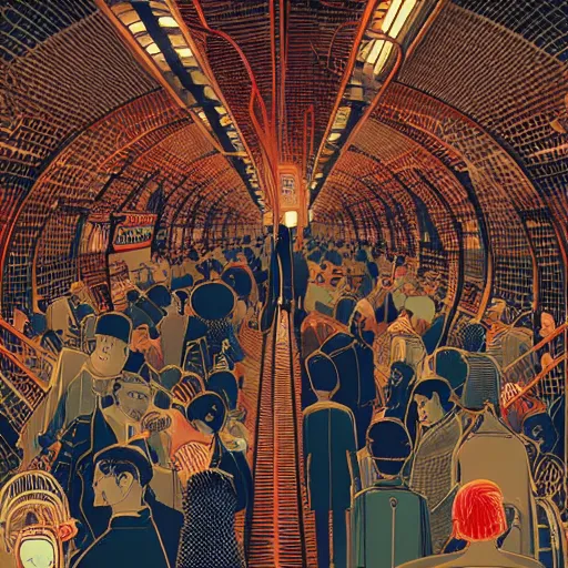 Image similar to parisian subway life, illustration by victo ngai, studio muti, malika favre