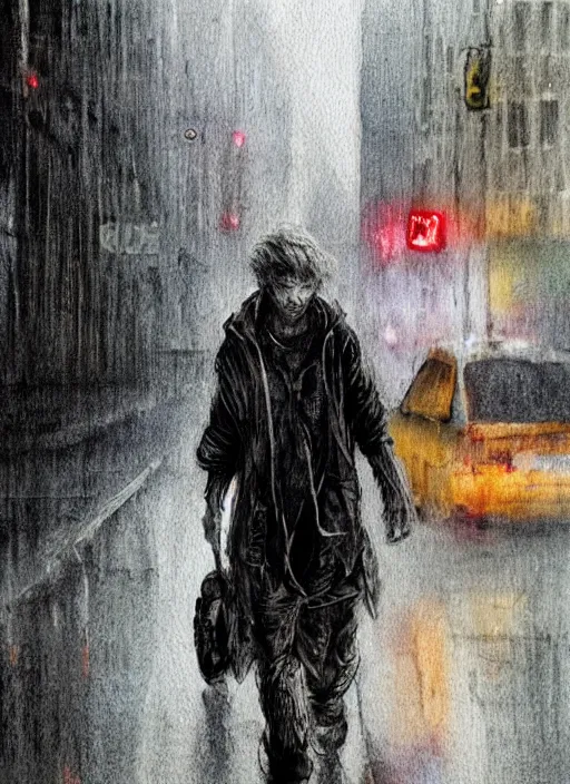 Prompt: portrait, homeless pixie on the rainy streets of New York , watercolor, dramatic lighting, cinematic, establishing shot, extremely high detail, foto realistic, cinematic lighting, pen and ink, intricate line drawings, by Yoshitaka Amano, Ruan Jia, Kentaro Miura, Artgerm, post processed, concept art, artstation, matte painting, style by eddie mendoza, raphael lacoste, alex ross