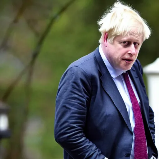 Image similar to boris johnson looking depressed while wearing a maid dress