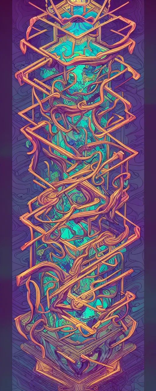 Image similar to arcane twisted turn of fate abstraction, centered award winning ink pen illustration, isometric abstract illustration by dan mumford, edited by craola, technical drawing by beeple and tooth wu, tiny details by artgerm and watercolor girl, symmetrically isometrically centered