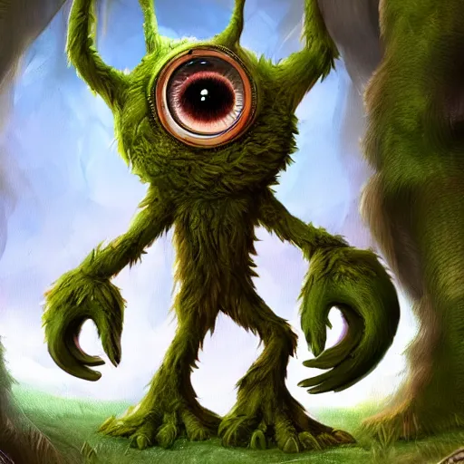 Prompt: cute furry anthropormorphic unusual alien treemonster with big eyes and leafy arms and legs character concept detailed painting 4 k