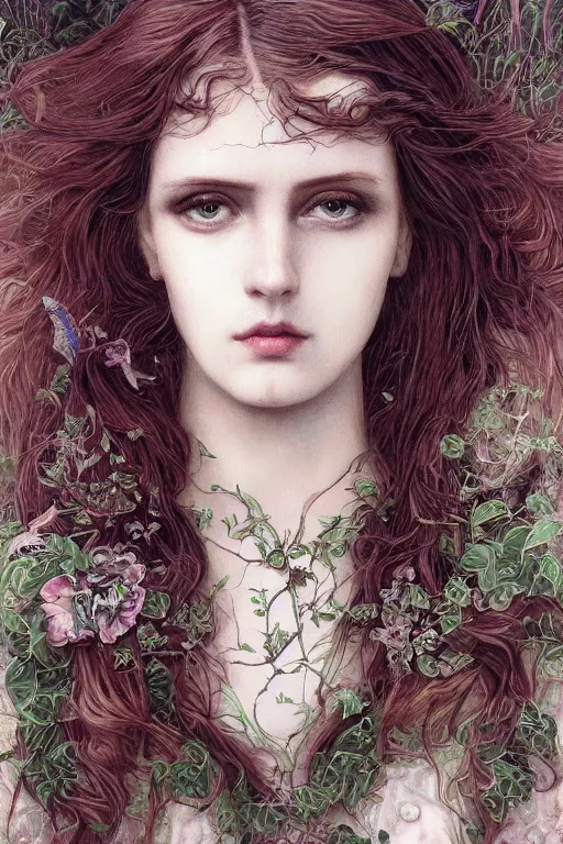 Prompt: An extremely beautiful pre-raphaelite portrait of a very beautiful and cute witch, surreal, ultradetailed, intricate, elegant, digital art painting, concept art, smooth, sharp focus, poster art, art cover illustration, regal, award winning picture, extremely detailed masterpiece, sense of awe, featured on artstation, Artgerm, effervescent punk kawaii-noir pastel bubbles, winning award piece, ethereal rainbows, Aetherpunk, low-key neon lightning, stormy weather, Exquisite details, 8K detail post-processing, matte, oil painting