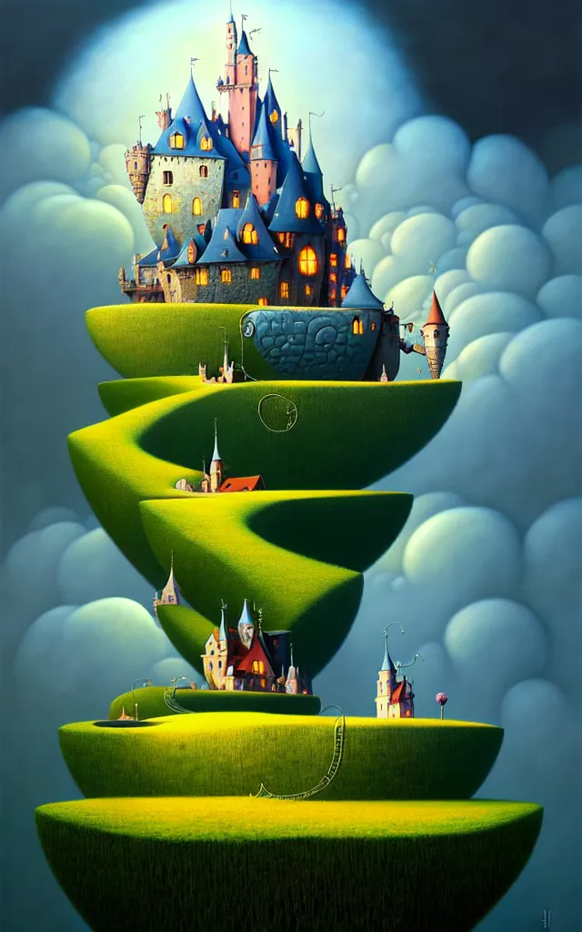 Image similar to gediminas pranckevicius an oil on canvas portrait painting of mickey mouse, surrealism, surrealist, cosmic horror, rob gonsalves, high detail fantastic world castle happy place, volumetric light godray