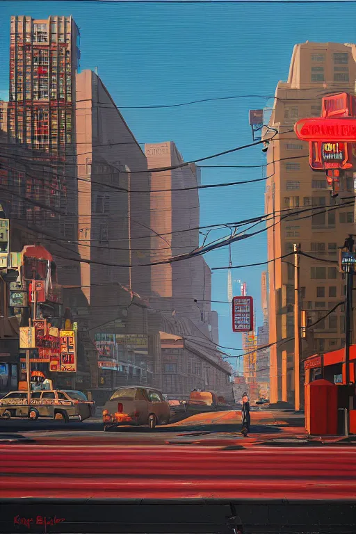 Image similar to Market Street, San Francisco; oil on canvas by Klaus Bürgle and Imperial Boy and Simon Stålenhag;