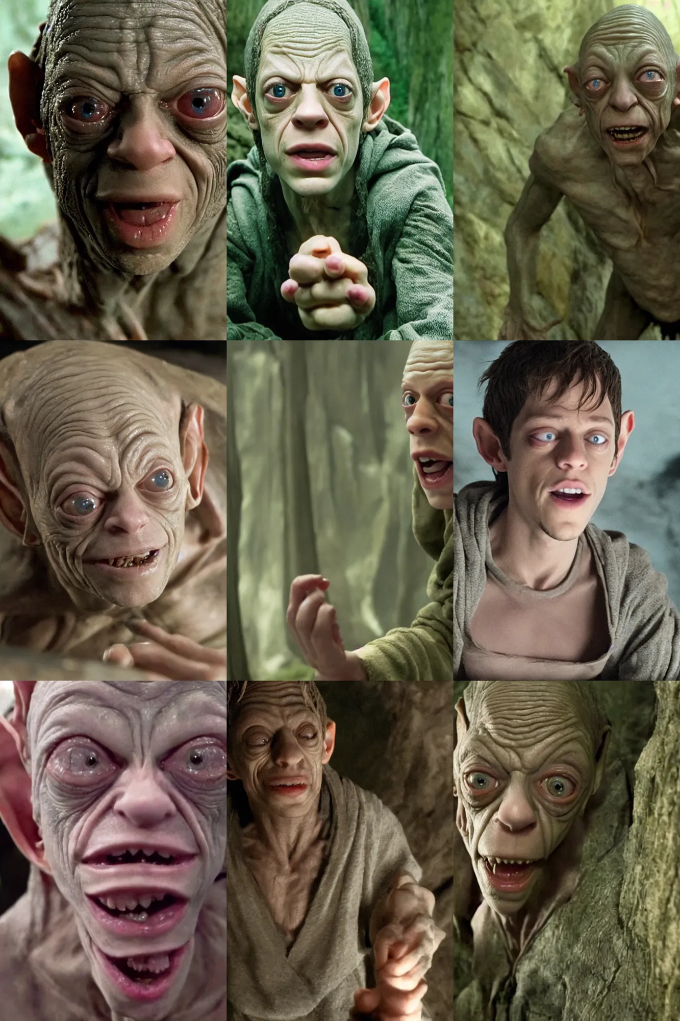 Prompt: movie still of pete davidson!!!!!!!!!!! as gollum!!!!! in the lord of the rings, 4 k, high quality