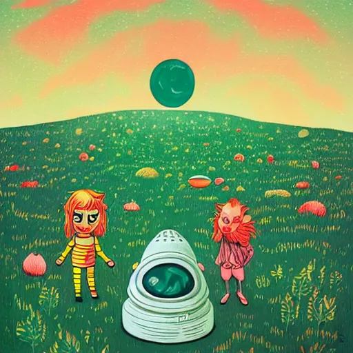 Prompt: a green grassy farm on the moon with earth seen in the distance by martine johanna and jeremiah ketner and dr seuss, macabre | trending on artstation