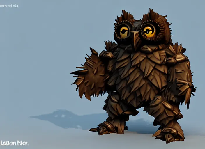Image similar to armored owlbear, stylized stl fantasy miniature, 3 d render, activision blizzard style, hearthstone style