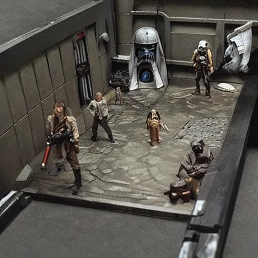 Image similar to “Star Wars movie scene diorama, ultra realistic”