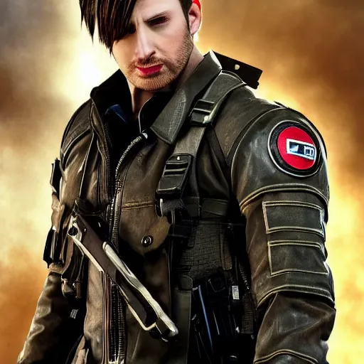 Image similar to chris evans as leon kennedy from resident evil, 4 k, high detail, high - resolution photograph, professional photography, ultra - detail