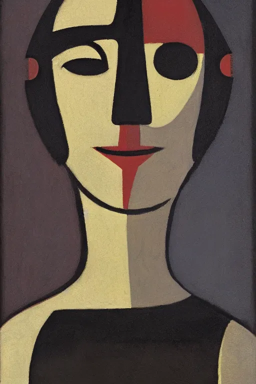 Image similar to Abstract. Minimalism. Portrait of a cyborg woman. 1920. Oil on panel