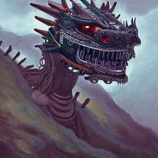 Image similar to a portrait of a mechanical dragon in a scenic environment by jessada sutthi