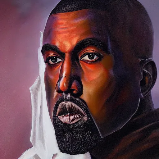 Image similar to ultra realistic portrait painting of kanye west as a sith lord, art by frank frazetta, 4 k, ultra realistic, highly detailed, epic lighting