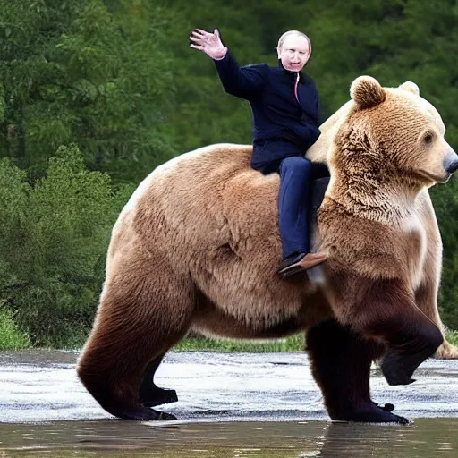 Prompt: vladimir putin riding a bear