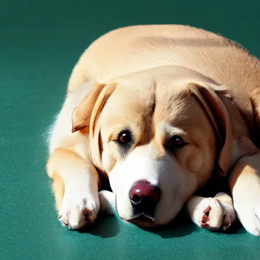 Image similar to extremely obese dog lying on its back,