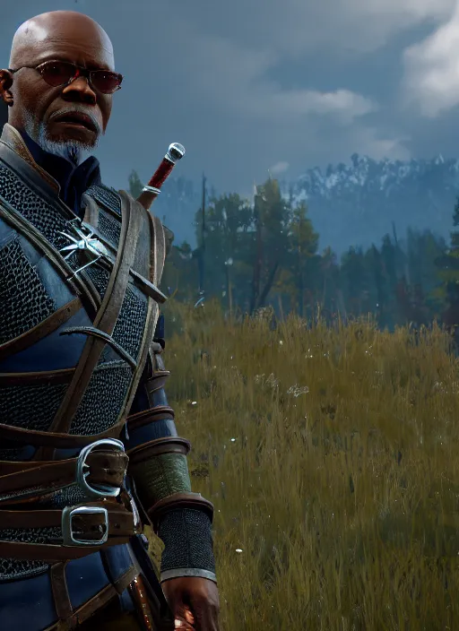 Image similar to Samuel L Jackson in The Witcher 3, gameplay, 8k, HD