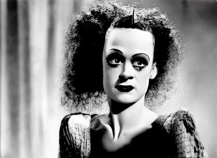 Prompt: editorial portrait, bride of frankenstein ( 1 9 3 5 ) as teen, still from the movie beetlejuice, cinematic