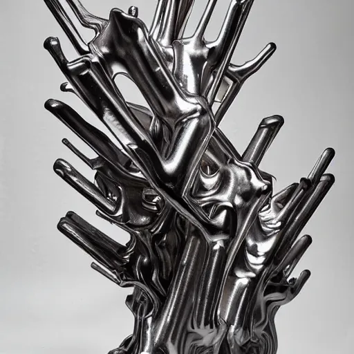 Image similar to liquid forms in metal abstract sculpture cyberpunk