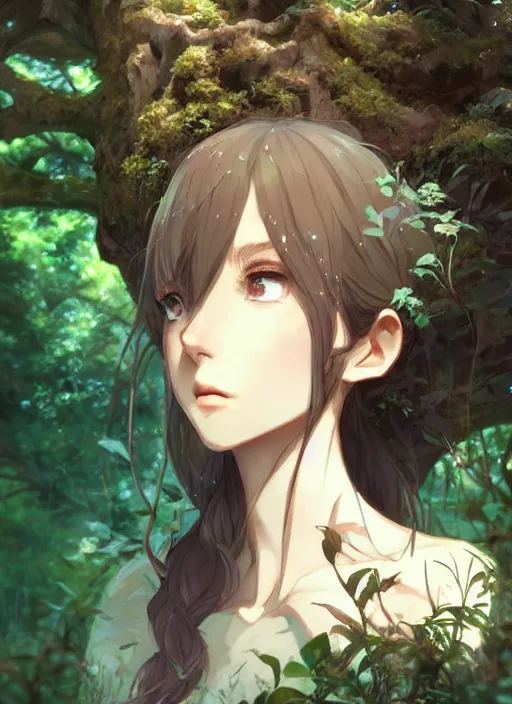 Prompt: a portrait a dryad in a forest, very anime, intricate, tone mapped, ambient lighting, highly detailed, digital painting, artstation, concept art, sharp focus, by makoto shinkai and akihiko yoshida and hidari and wlop