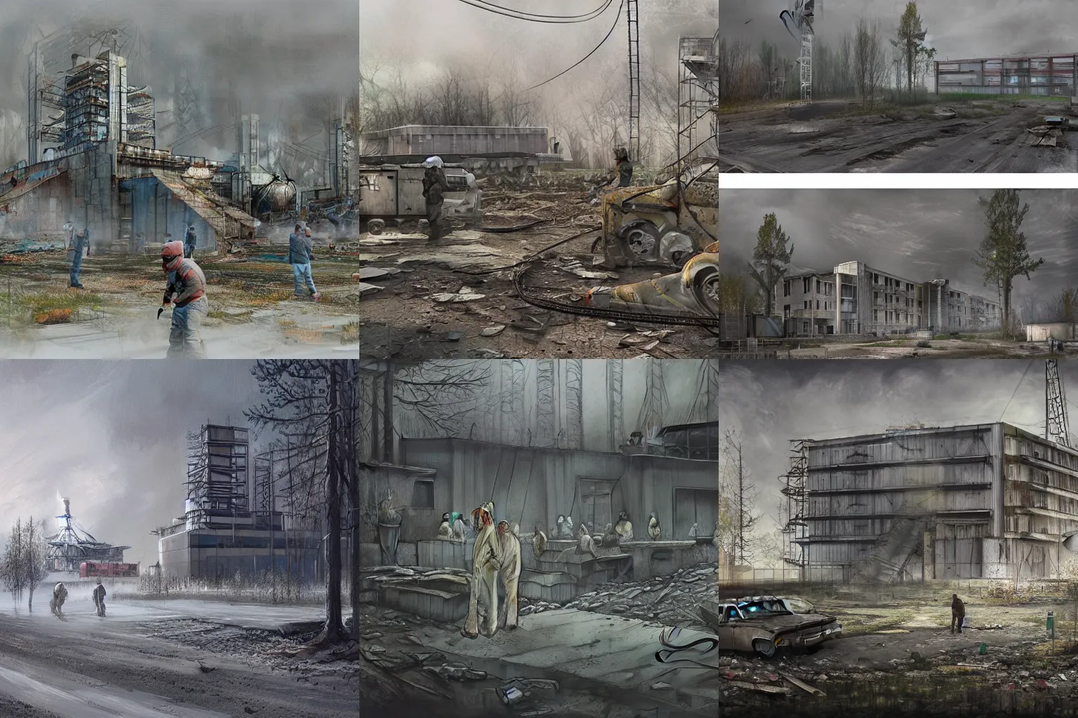 Prompt: liquidators in chernobyl, concept art by SEbastian Gromann, highly detailed, ultra detailed, ultra realistic, trending on artstation