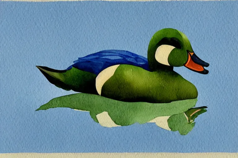 Image similar to a watercolor painting of mallard duck with blue screen background lowpoly art