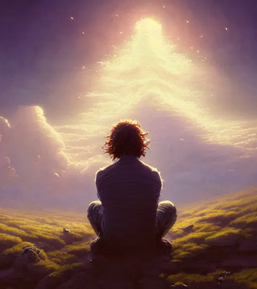 Prompt: highly detailed portrait of chris cornell playing a guitar, sitting in the clouds of heaven, stephen bliss, unreal engine, fantasy art by greg rutkowski, loish, rhads, ferdinand knab, makoto shinkai and lois van baarle, ilya kuvshinov, rossdraws, tom bagshaw, global illumination, radiant light, detailed and intricate environment