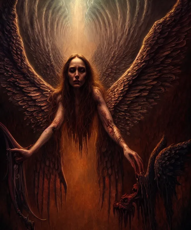 Image similar to epic professional digital art of angels and demons, horrific yet beautiful vibe, evocative, atmospheric lighting, painted, intricate, highly detailed, by leesha hannigan, wayne haag, reyna rochin, ignacio fernandez rios, mark ryden, iris van herpen, artstation, cgsociety, stunning, gorgeous, sharp focus, cinematic, masterpiece