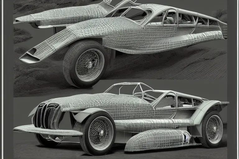 Prompt: intricate, 3 d, 1 9 3 4 bmw m 1, style by caspar david friedrich and wayne barlowe and ted nasmith.