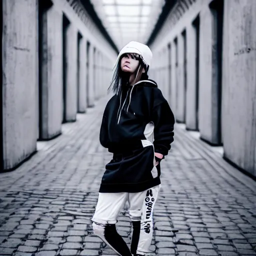 Prompt: photo of a female streetwear blogger in berlin from the year 1925, Fullbody color wideangle mediumshot dolly camera 4k 8k 130mm hd detailed, photo looks like it was taken in 2022