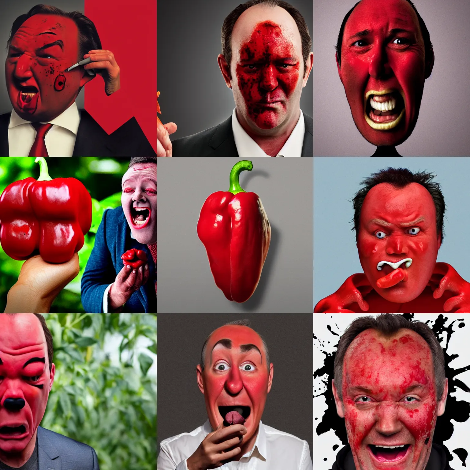 Image similar to screaming kevin spacy with red face as a pepper