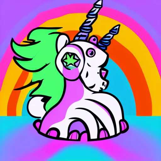 Image similar to Rainbow Robot Unicorn profile picture for social media sites. Limited palette, crisp vector lines