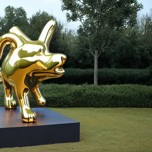 Image similar to A shiny metallic sculpture of a rough collie by Jeff Koons