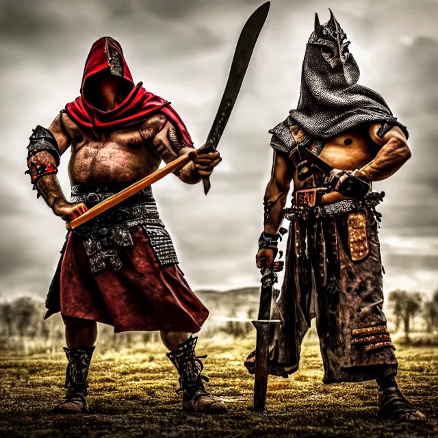 Prompt: warrior with big axe and executioner's hood, highly detailed, 8 k, hdr, smooth, sharp focus, high resolution, award - winning photo