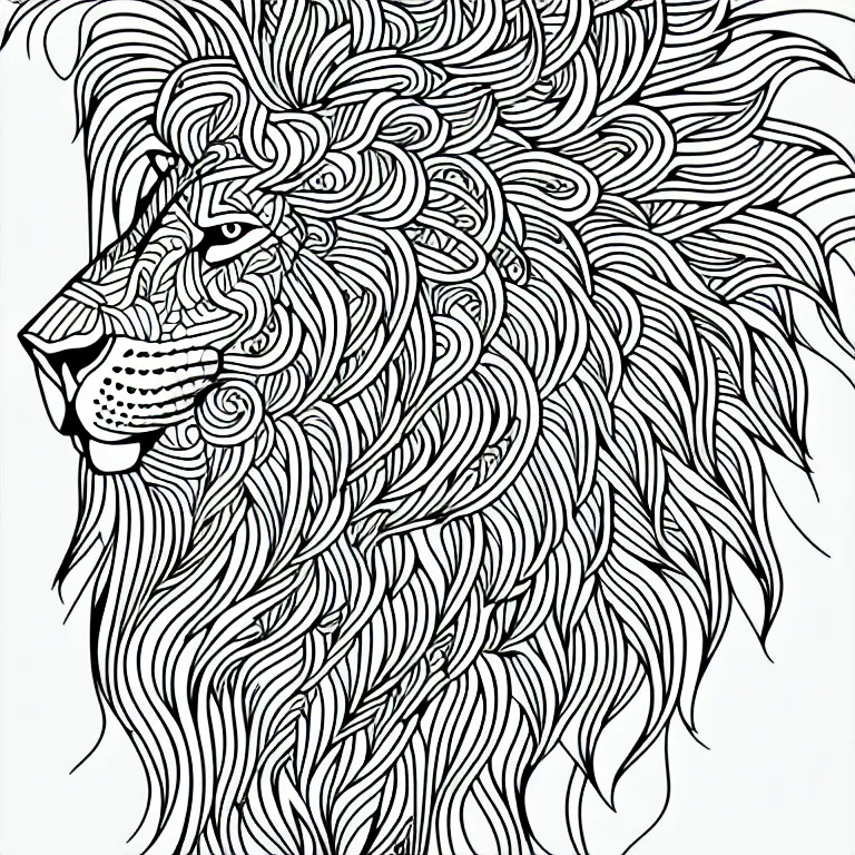 Image similar to beautiful lion, ornamental, fractal, line art, vector, outline, simplified, colouring page