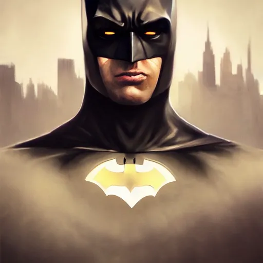 Prompt: closeup portrait of batman, realistic portrait, dramatic lighting, city background, moon, trending on artstation, high detail, painted by greg rutkowski and igor kieryluk