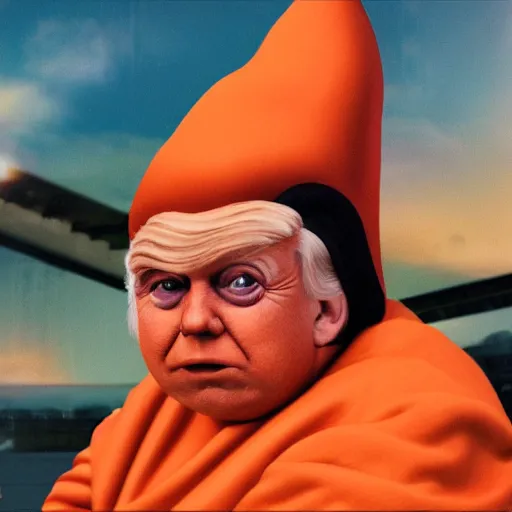 Image similar to an Oompa Loompa silently judging trump for being way too orange, trending on artstation, hyper realistic, 8k resolution