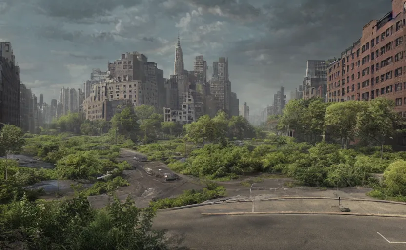 Image similar to manhattan reclaimed by nature, a photorealistic painting by gregory crewdson, cgsociety, playstation 5 screenshot, matte painting, cryengine