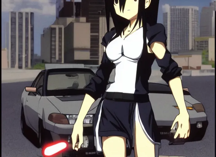 Image similar to anime still of tifa lockhart in the tv show initial d