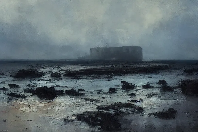 Prompt: painting of estonian coastal landscape, by jeremy mann and greg rutkowski, dramatic, cinematic light, oil on canvas