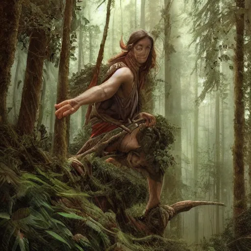 Image similar to a man gets lost in the forest 1 0, 0 0 0 years ago, realistic, high definition, 4 k, shimmering color, hyper detailed, art of greg rutkowski and magali villeneuve and artgerm