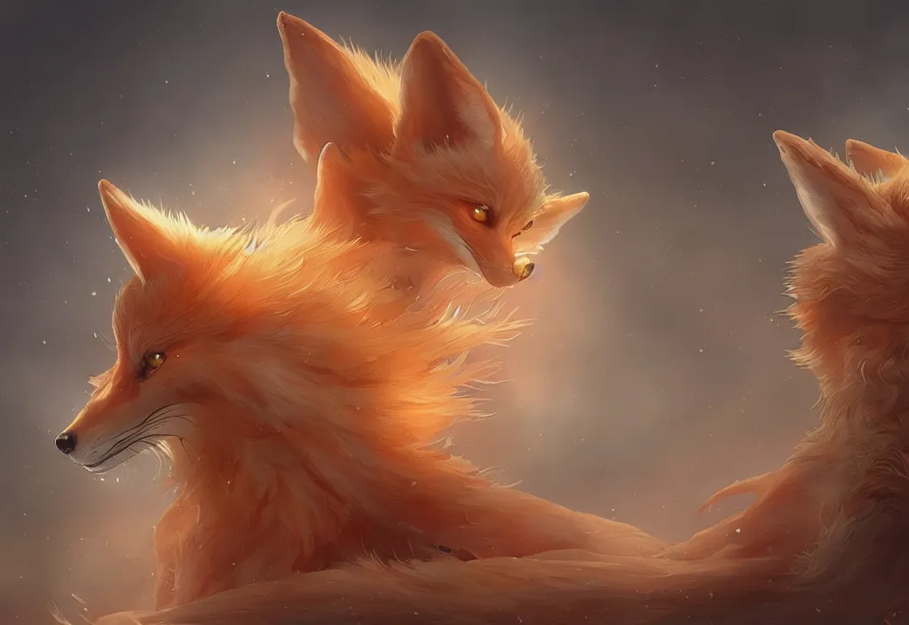 Prompt: kitsune three - tailed fox, realistic, canon eos, 4 5 mm bokeh, extremely detailed, unreal engine 5, rtx reflections, concept art by artgerm, greg rutkowski, alphonse mucha