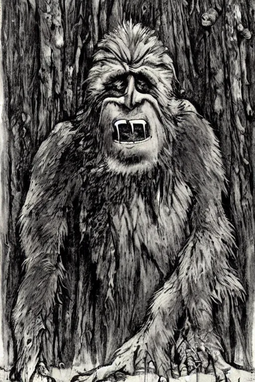 Image similar to mad bigfoot screaming in the woods artwork by ben templesmith