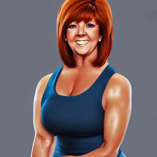 Image similar to cilla black with the physique of a body builder, hyper realistic, ultra detailed, cinematic, dynamic lighting, photorealistic, refined, intricate, digital art, digital painting, masterpiece, 8k