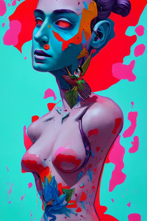 Prompt: mixed media, a brutalist designed, vivid colours, cryptic, plant, lovely girl, hummingbird, mystical, pop surrealism by james jean, roby dwi antono, ross tran, steven kenny, paul neberra, ashley wood, atmospheric, trending on artstation. unreal engine, 8 k masterpiece