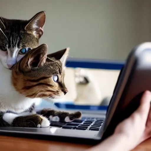 Prompt: cats using a computer