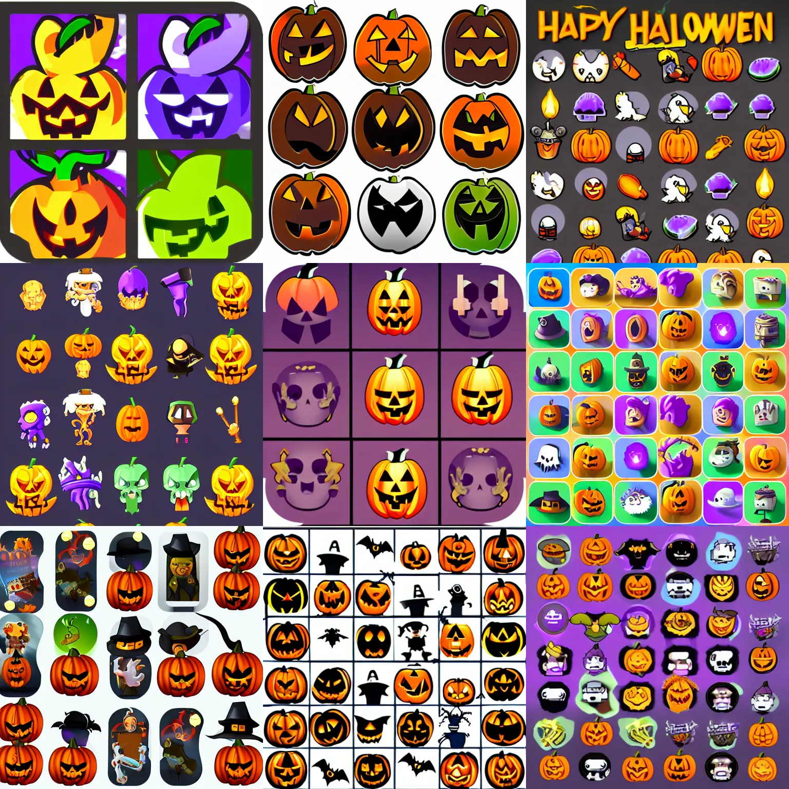 Prompt: halloween themed mobile game UI icon sprite sheet
