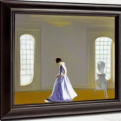 Image similar to Prince with gold clothes in a white palace by Edward hopper