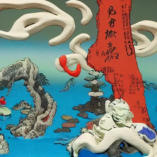 Prompt: claymation, 3 d clay sculpture, made of clay, ukiyo - e landscape sculpture, colorful, detailed, inspired by ando hiroshige