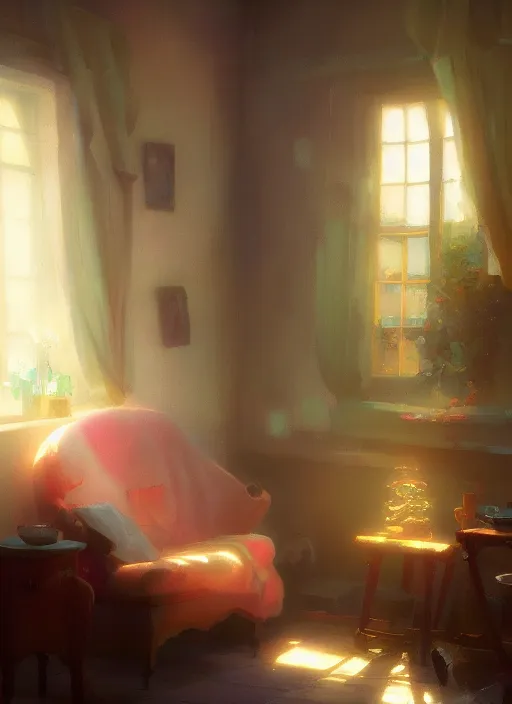 Image similar to beautiful interior of a cozy cottage, delphin enjolras, goro fujita, makoto shinkai, trending on artstation